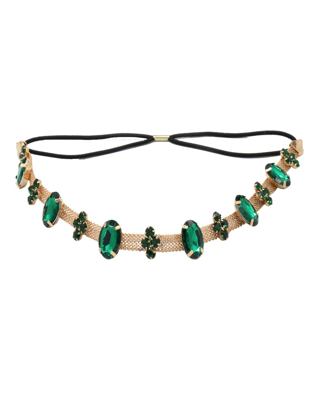 Yellow Chimes Head Chain For Women Dark Green Crystal Beaded Headbands For Women and Girls