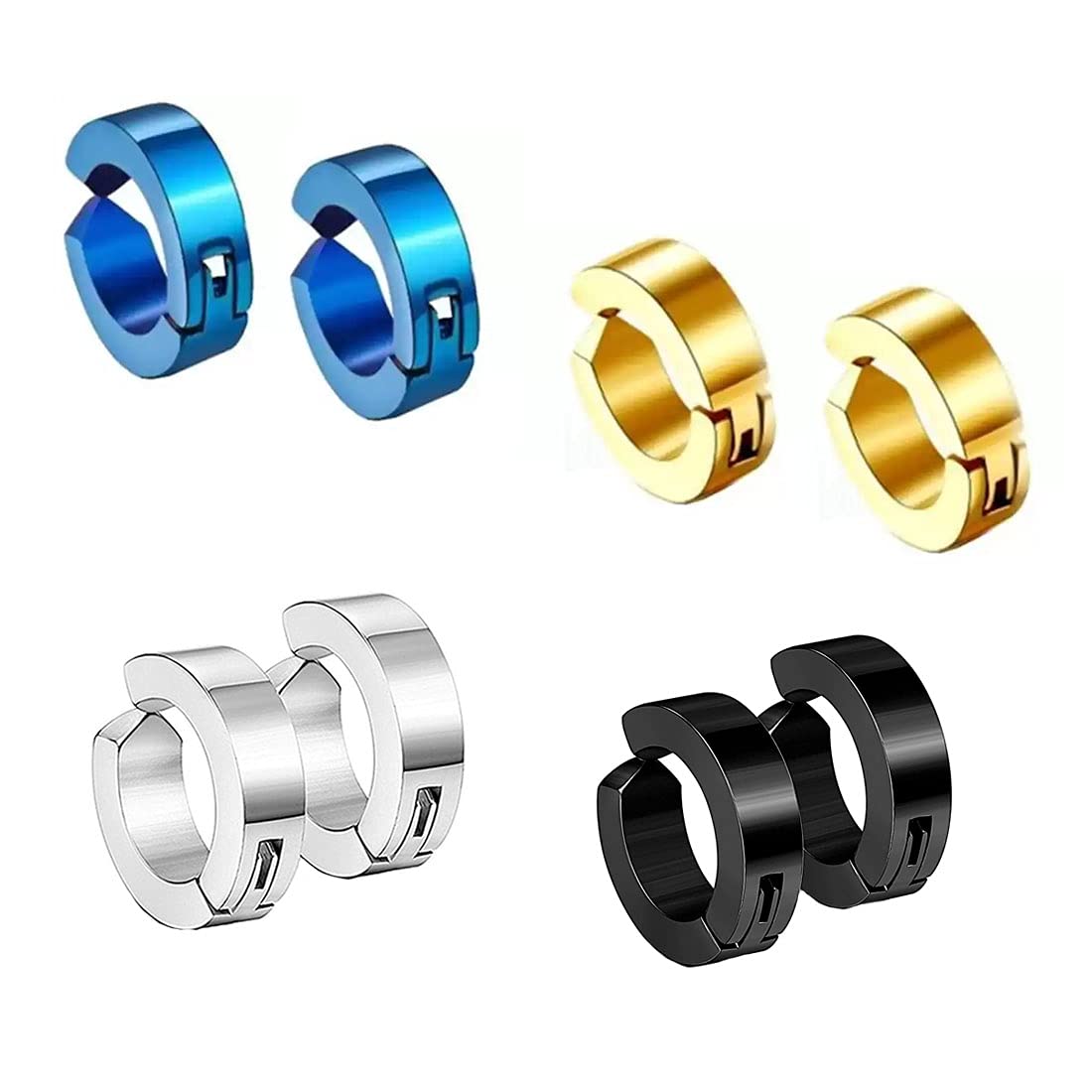 Yellow Chimes Hoop Earrings for Men Combo of 4 Pairs Stainless Steel Multicolor Non Piercing Huggie Hoops Earrings for Men and Women