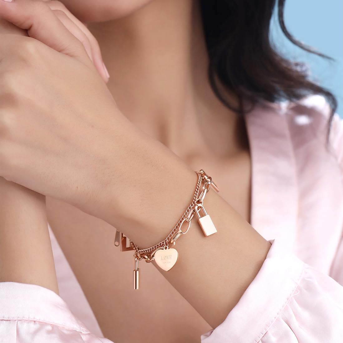 Yellow Chimes Bracelet for Women and Girls Rose Gold Bracelets for Women | Western Style Stainless Steel Heart Charm Chain Bracelet | Birthday Gift For Girls & Women Anniversary Gift for Wife