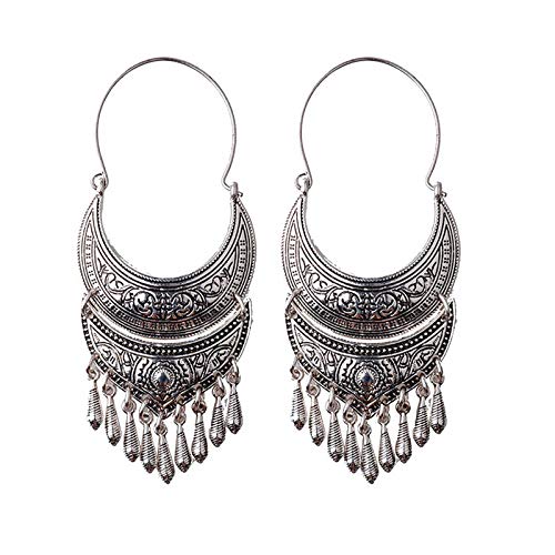 Yellow Chimes Oxidised Silver Traditional Long Hoop Chand Bali Earrings For Women & Girls