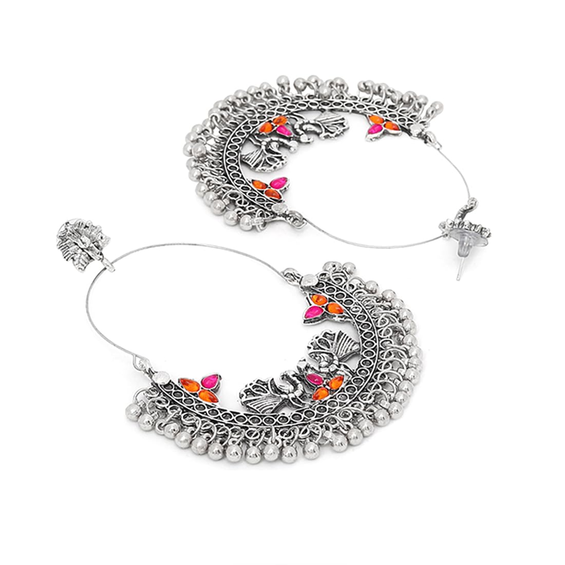 Yellow Chimes Oxidised Earrings for Women Silver Oxidised Peacock Chand Bali Earrings for Women and Girl's.