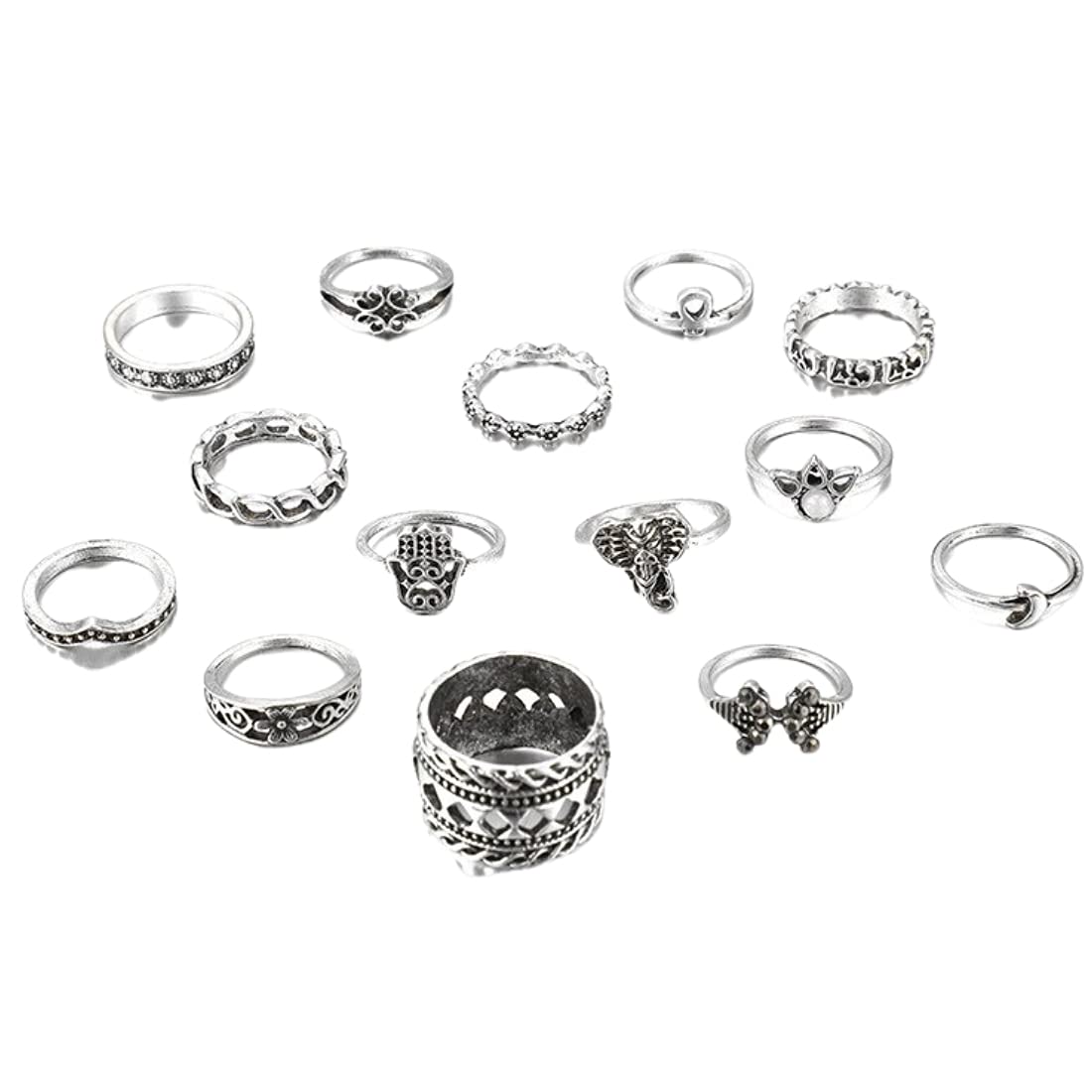 Yellow Chimes Rings for Women and Girls Fashion Aesthetic Ring Set Oxidised Silver Toned Aesthetic Rings Vintage Style Midi Finger 13 PCS Knuckle Rings Set | Birthday Gift For Girls & Women