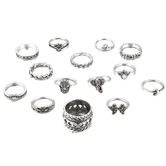 Yellow Chimes 13 Pieces Combo Multi Design Vintage Style Midi Finger Silver Oxidised Knuckle Rings Set for Women and Girls (Model Number: YCFJRG-86NKLOXD-C-SL)