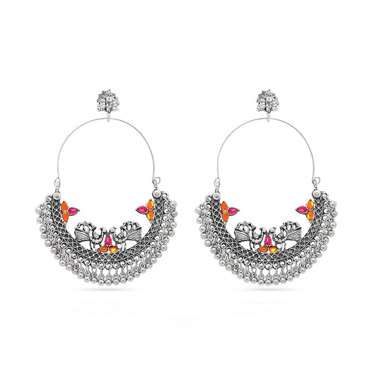 Yellow Chimes Oxidised Earrings for Women Silver Oxidised Peacock Chand Bali Earrings for Women and Girl's.