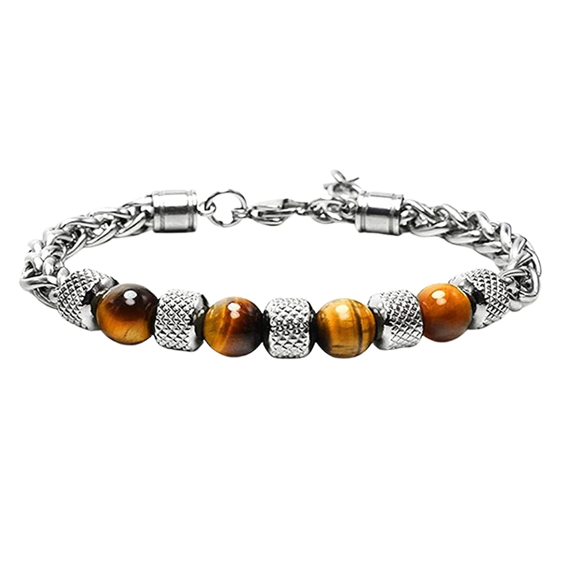 Yellow Chimes Beads Bracelet for Men Stainless Steel High Polished with Handmade Tiger Eye stones Bracelet for men and Boys.