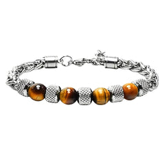 Yellow Chimes Beads Bracelet for Men Stainless Steel High Polished with Handmade Tiger Eye stones Bracelet for men and Boys.