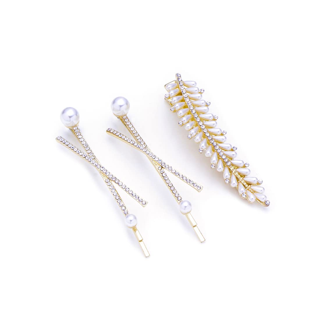 Yellow Chimes 3pcs Elegant Hairpin Allegator Pin White Pearl Bobby Pins Crystal Jewelry Bridal Wedding Decorative Hair Pins Clips Hair Accessories Ornaments for Women Girls