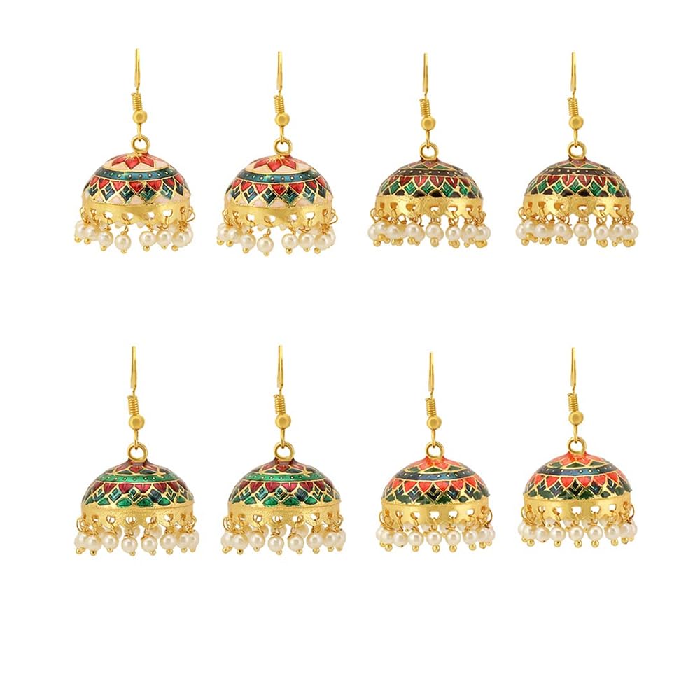 Kairangi Meenakari Jhumka Earrings for Women Combo of 4 Pairs Handcrafted Jaipur Rajasthani Style Traditional Jhumka/Jhumki Earrings for Women and Girls