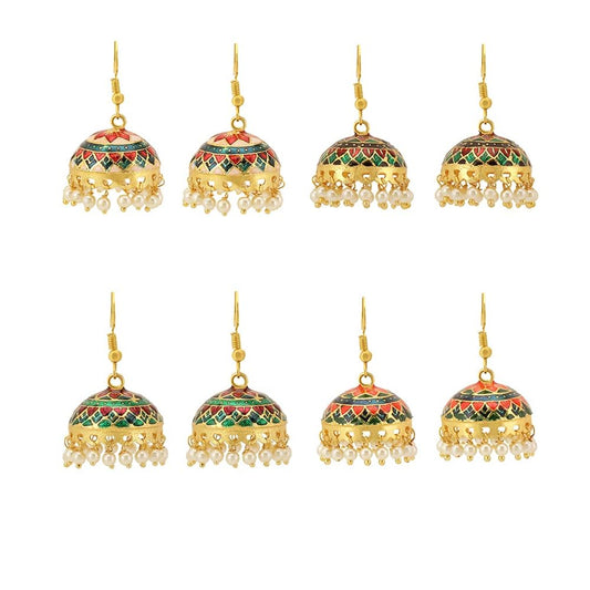 Kairangi Meenakari Jhumka Earrings for Women Combo of 4 Pairs Handcrafted Jaipur Rajasthani Style Traditional Jhumka/Jhumki Earrings for Women and Girls