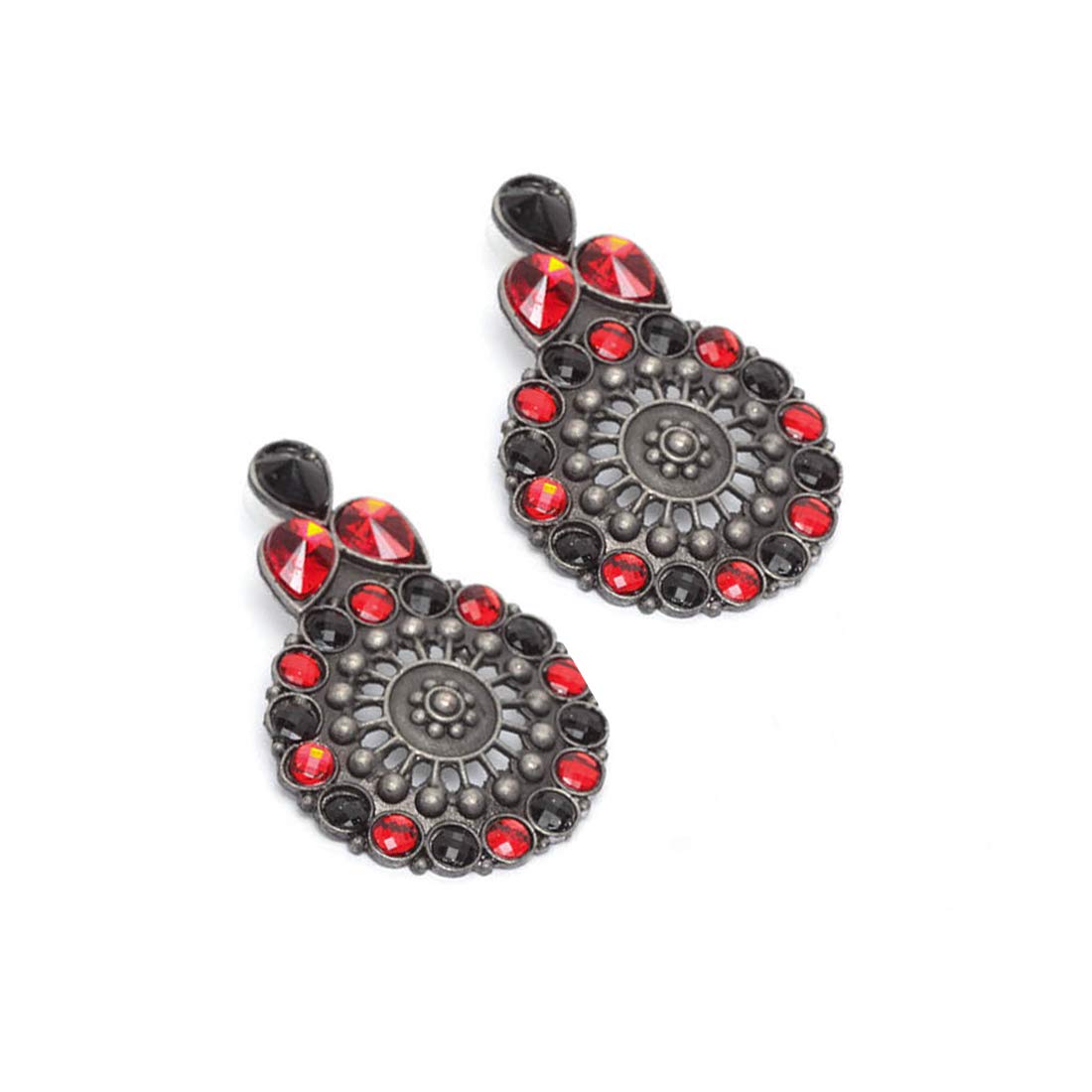 Yellow Chimes Stylish Afghani Theme Oxidized Silver Traditional Dangler Earrings for Women and Girls (Red)