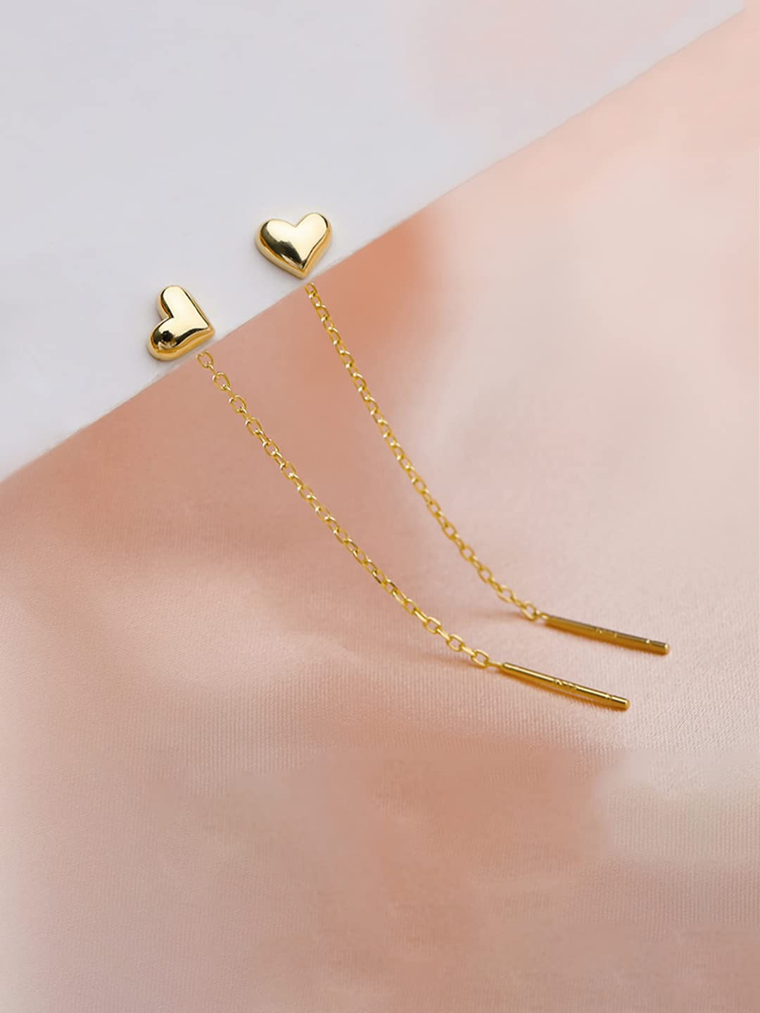 Yellow Chimes Threader Earrings for Women Gold Plated Heart Shaped Long Chain Threader Earrings For Women and Girls