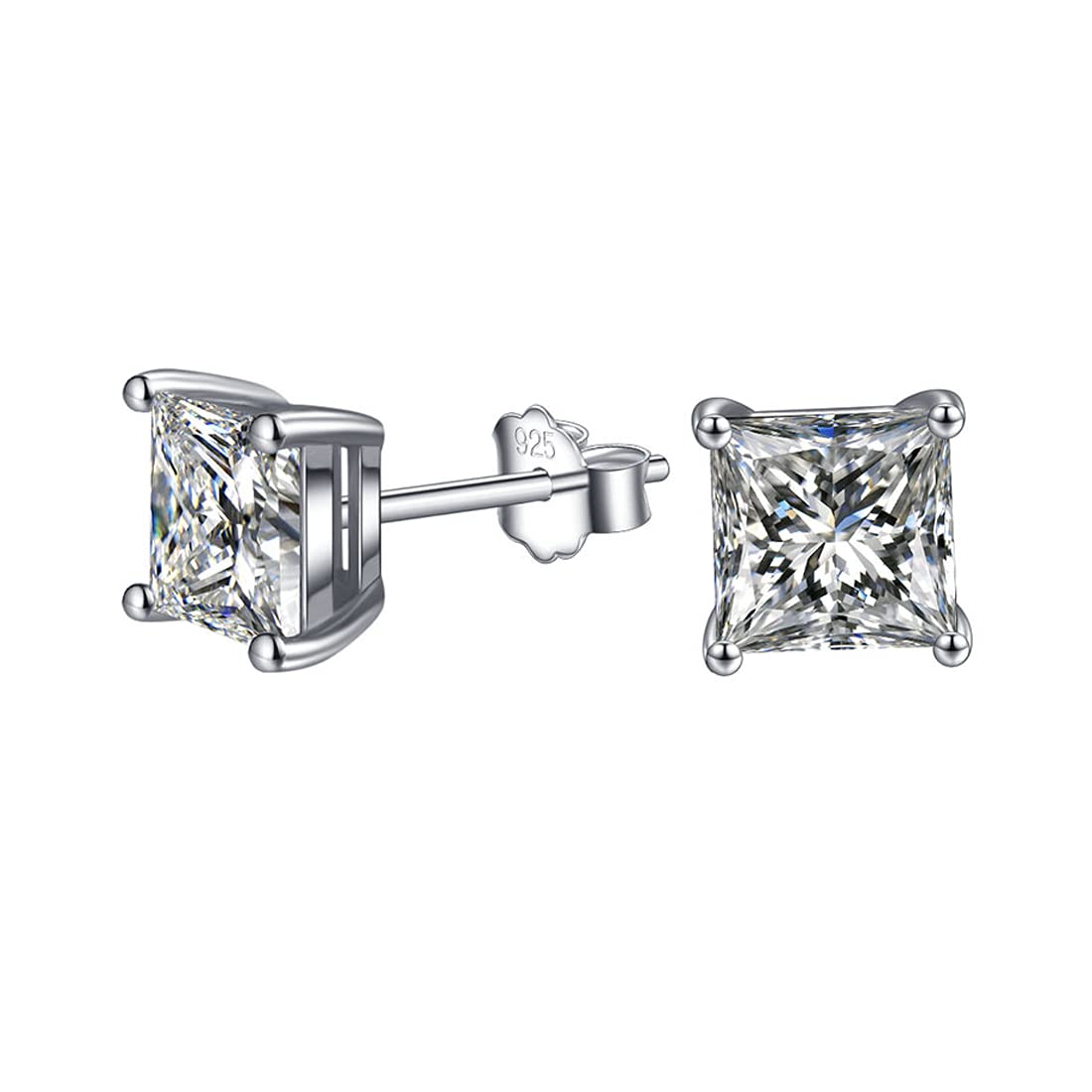 Yellow Chimes Elegant 925 Sterling Silver Hallmark and Certified Purity Square Crystal Stud Earrings for Women and Girls (Style-2)