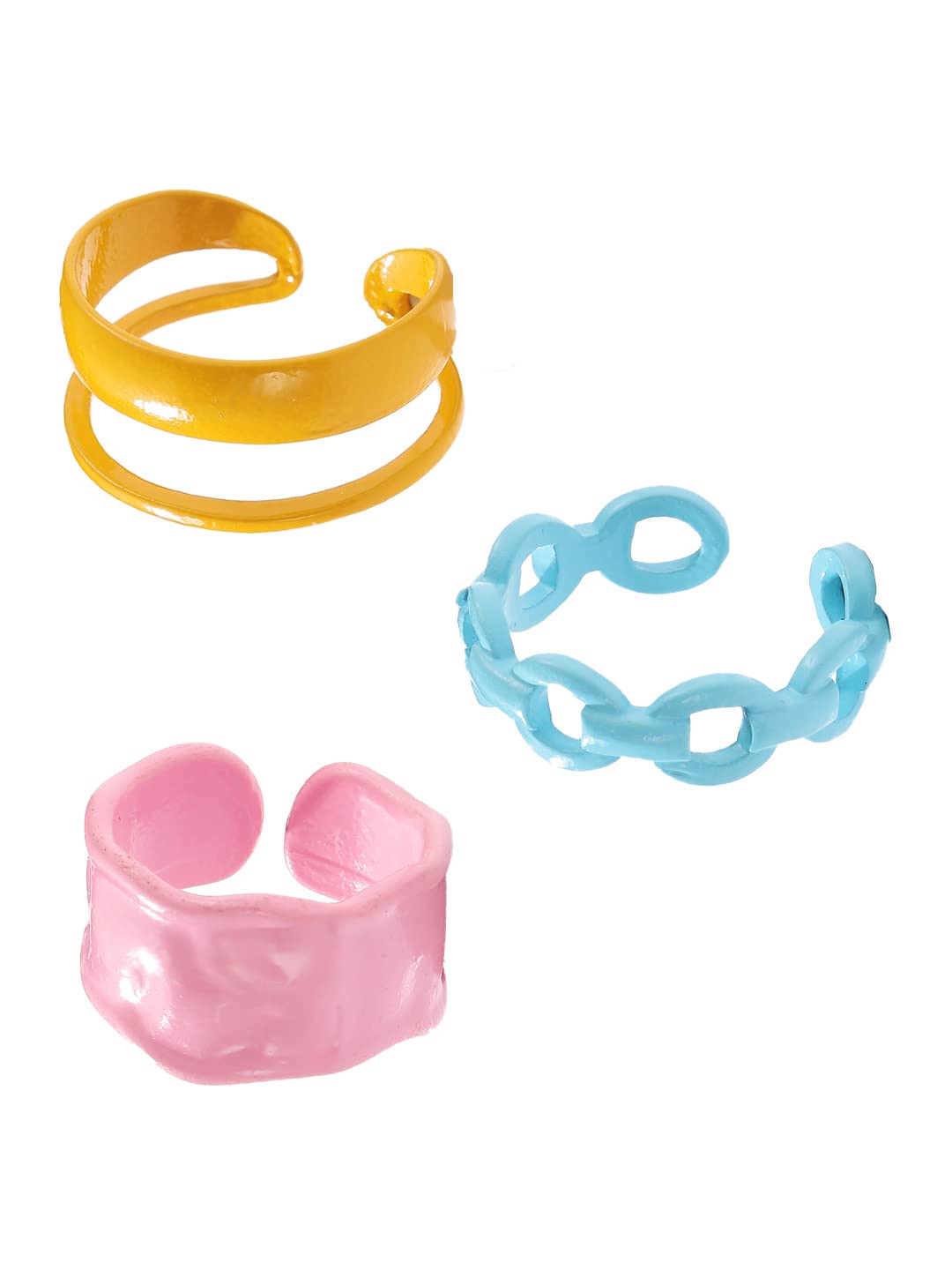 Yellow Chimes Rings for Women and Girls Adjustable Rings | Multicolor 3 Pcs Chunky Chain Ring Set Knuckle Finger Stackable Band Ring | Birthday Gift For Girls and Women