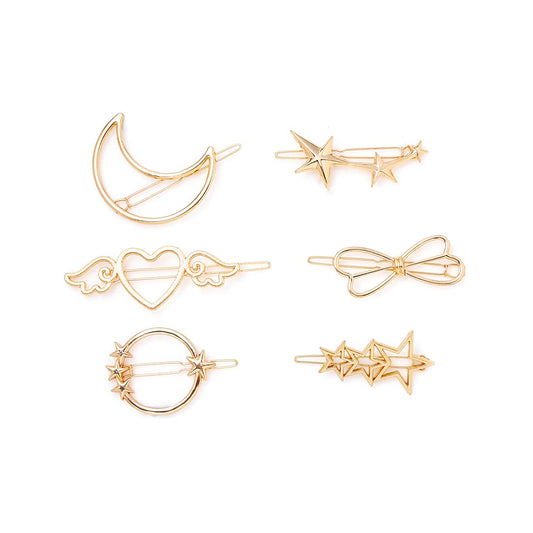 Yellow Chimes Hair Clips for Women Girls Hair Accessories for Women Golden Hair Clip 6 Pcs Hair Clips for Girls Star Bow Hairclips Alligator Clips Hair Pins for Women and Girls Gift For Women & Girls