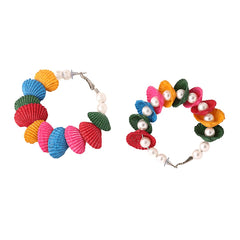 Yellow Chimes Earrings for Women Multicolor Petals Studded Hoop Earrings for Women and Girls