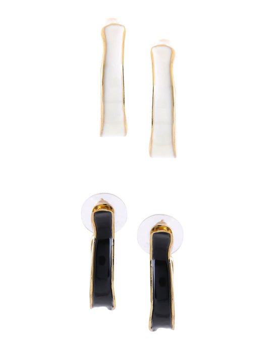 Yellow Chimes Earrings for Women and Girls Hoop Earrings for Girls| Gold Toned Combo of 2 Pairs White & Black Hoop Earrings | Birthday Gift for girls and women Anniversary Gift for Wife