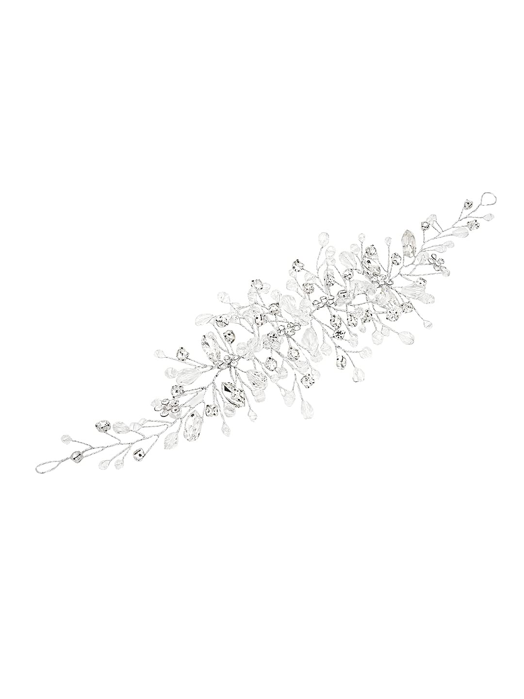 Yellow Chimes Bridal Hair Vine for Women and Girls Bridal Hair Accessories for Wedding Silver Headband Hair Accessories Wedding Jewellery for Women Crystal Bridal Wedding Head band Hair Vine for Girls Headpiece