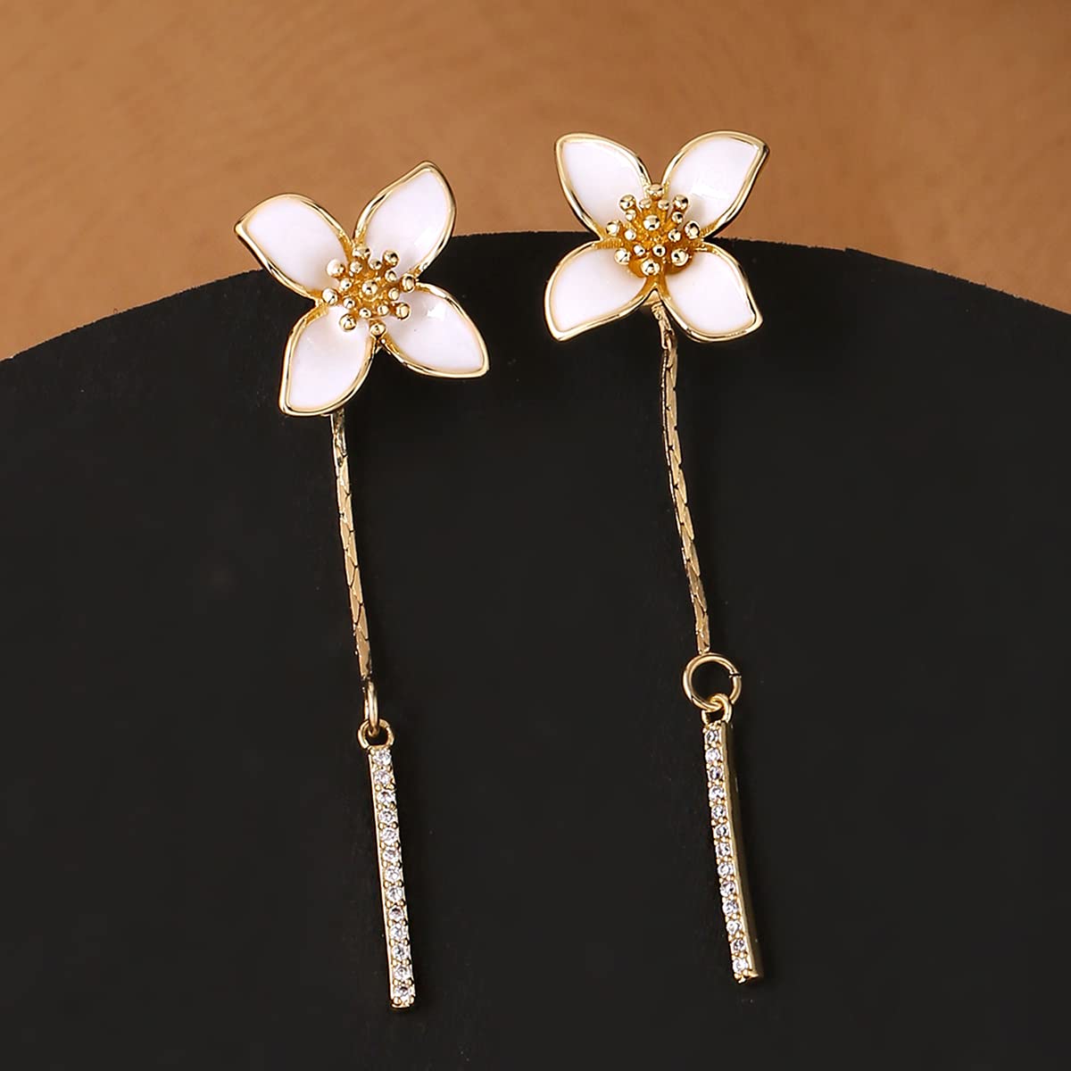 Yellow Chimes Earrings For Women Gold Tone White Color Floral Stud Back Chain Drop Dangler Earrings For Women and Girls