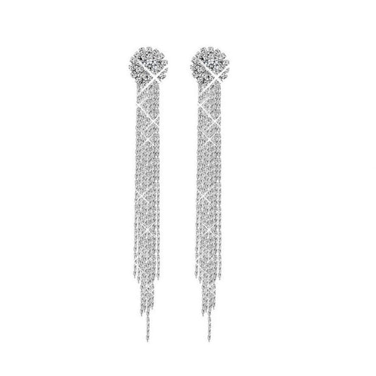 Yellow Chimes Crystal Floral Hanging Designer Tassels Silver Plated Earrings for Women and Girls