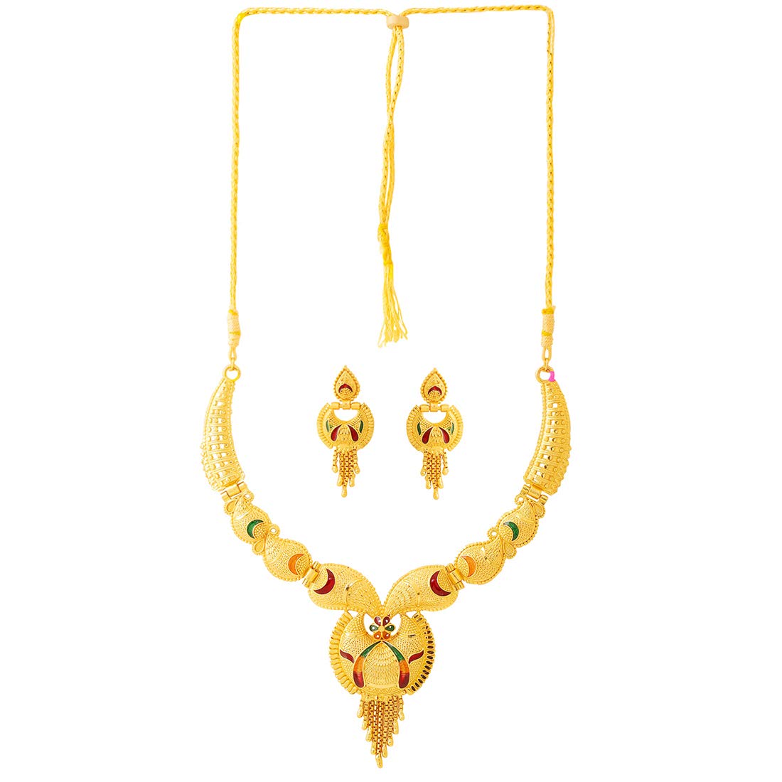 Yellow Chimes Ethnic One Gram Gold Designer Antique Golden Traditional Choker Necklace with Earrings Jewellery Set for Women & Girls