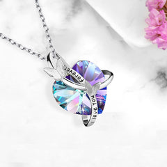 Yellow Chimes Pendant for Women and Girls Blue Crystal Pendant Silver Toned Crystal Heart Butterfly Pendent Chain for Girls | Birthday Gift for girls Anniversary Gift for Wife (Purple Heart Pendant)