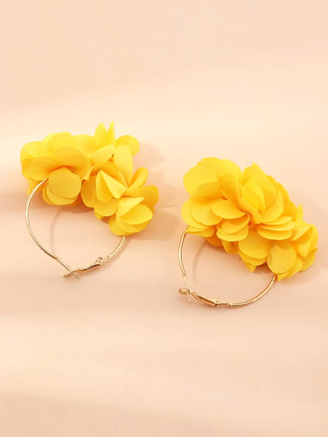 Yellow Chimes Earrings For Women Yellow Color Boho Dangle Lace Cloth Mesh Yarn Chiffon Silk Handmade Flower Layered Petal Circel Hoop Jewelry Earrings for Women and Girls