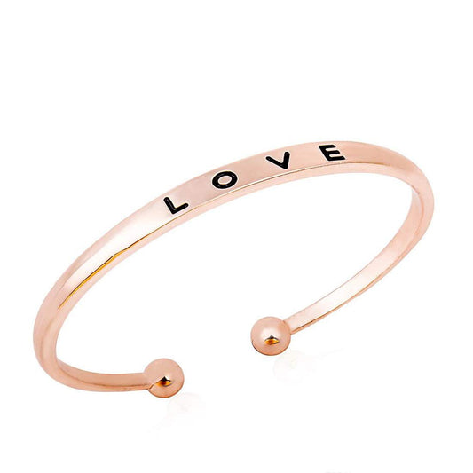 Yellow Chimes Exclusive valentine Collection Rose Gold Plated Engraved Letter Love Open Adjustable Cuff Bangle Bracelet For Men and Women