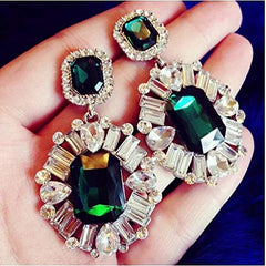 Yellow Chimes Elegant Crystal Sparkling Floral Design Emerald Green Chandelier Drop Earrings for Women and Girls