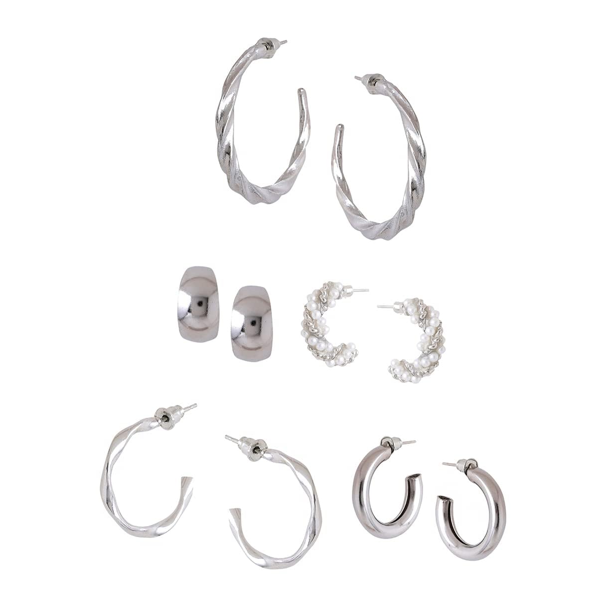 Kairangi Earrings for Women and Girls Silver Hoops Earrings Combo| Silver Toned 5 Pairs Combo Silver Hoop Earrings for Women | Birthday Gift for girls and women Anniversary Gift for Wife