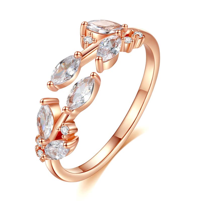 Yellow Chimes Rings for Women and Girls Rosegold Ring | Adjustable Crystal Rings Rose Gold Plated Leaf Shaped Finger Ring for Women | Birthday Gift For girls and women Anniversary Gift for Wife