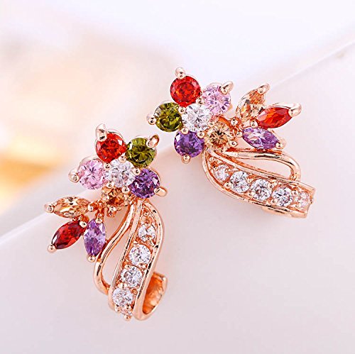 Yellow Chimes Stud Earrings for Women Florets Love Curvacious Swiss Cubic Zirconia 18K Rose Gold Plated Clip-On Earrings for Girls and Women