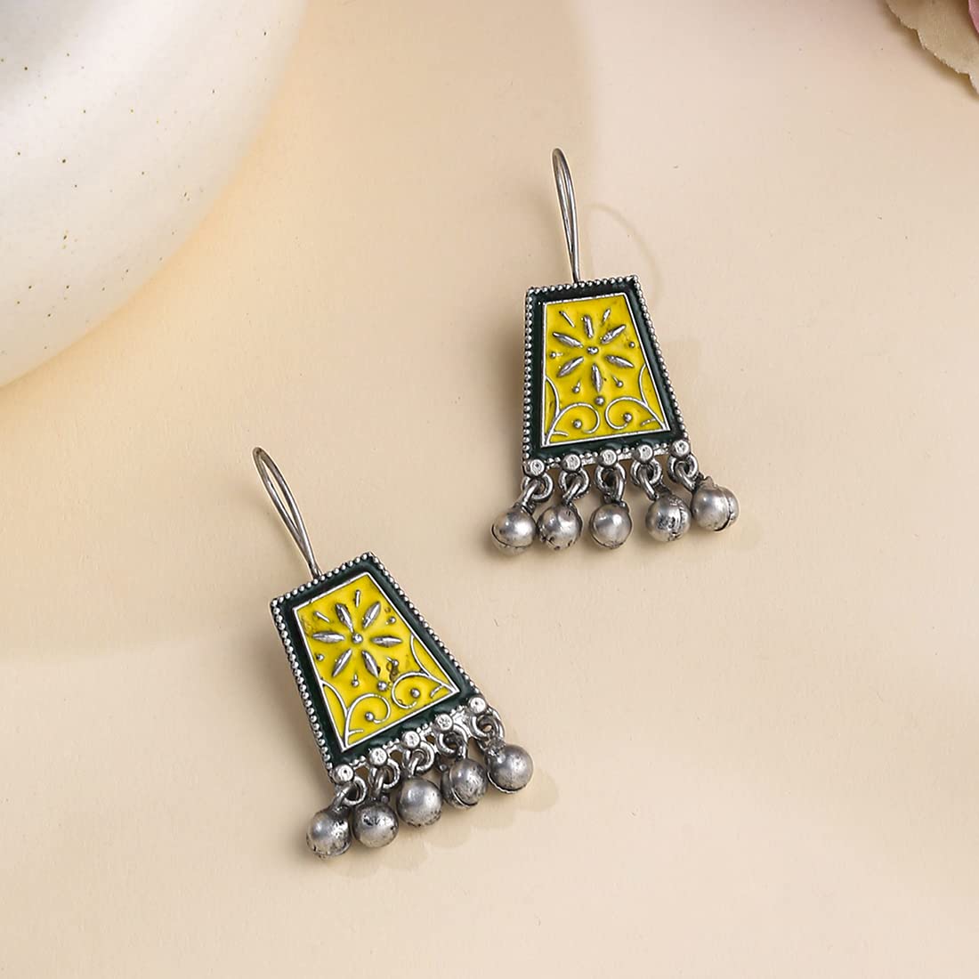 Yellow Chimes Earrings for Women and Girls Meenakari Drop Earrings | Silver Tone Yellow Meenakari Drop Earrings | Birthday Gift for girls and women Anniversary Gift for Wife