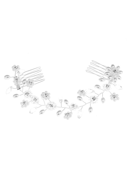 Yellow Chimes Bridal Hair Vine for Women and Girls Bridal Hair Accessories for Wedding White Comb Pin for Women Hair Accessories Wedding Jewellery for Women Comb Pin Hair Clip / Side Pin / Jooda Pin Hair Accessories.