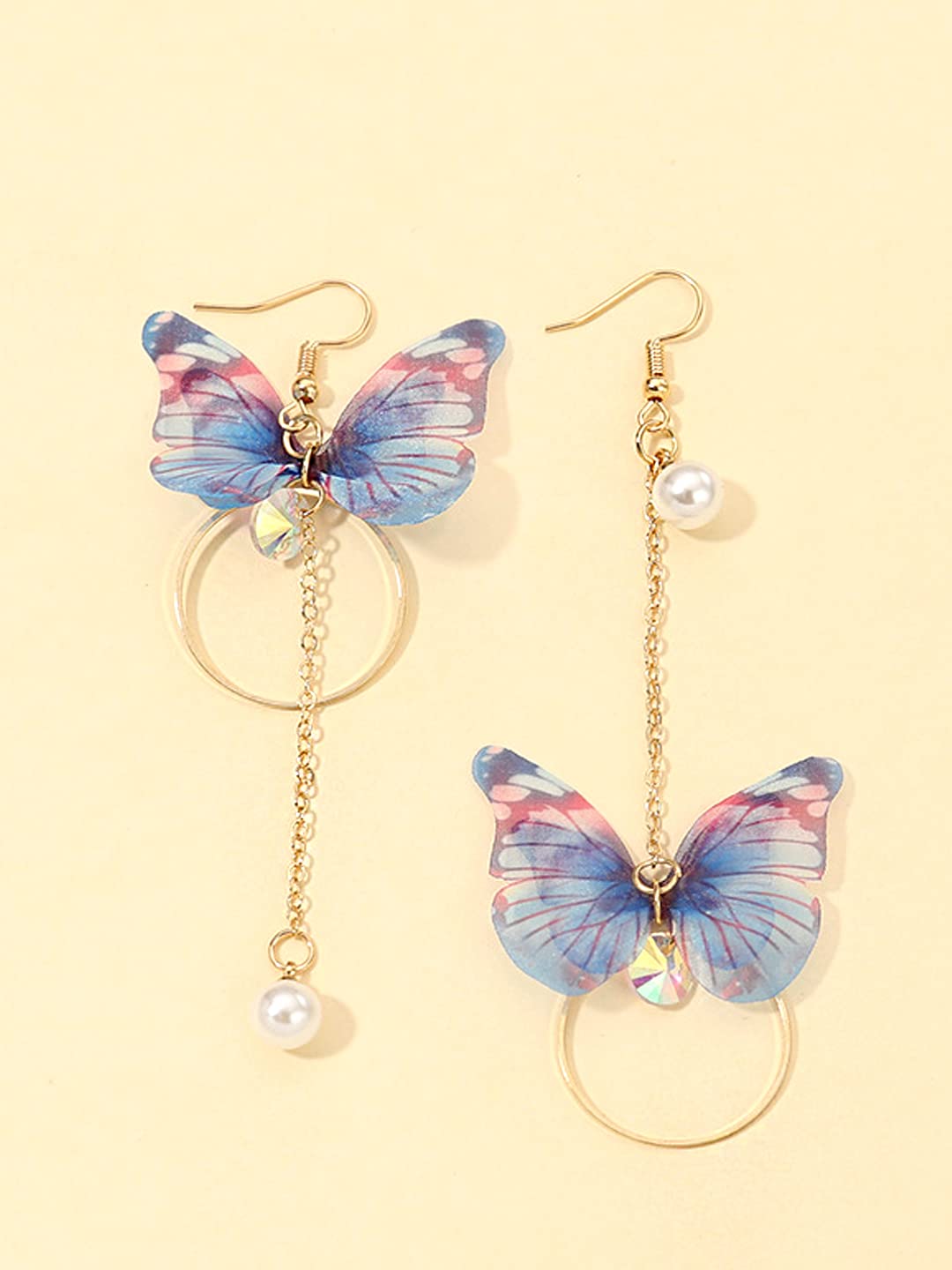 Yellow Chimes Danglers Earrings for Women | Blue Butterfly Earrings for Girls | Fashion Women Earrings | Long Chain Gold Plated Dangler Earrings | Birthday Gift For Girls Anniversary Gift for Wife