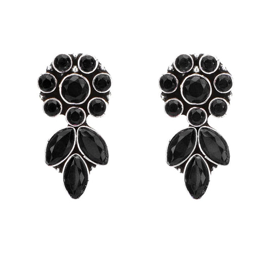 Yellow Chimes Stud Earrings for Women Ethnic Silver Oxidised Earrings Black Floral & Leaf Traditional Stud Earrings for Women And Girls.