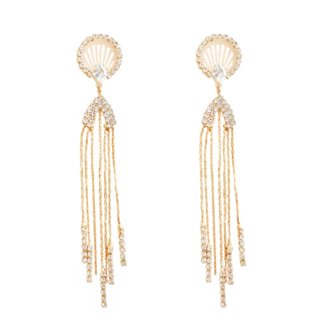 Yellow Chimes Earrings For Women Gold Tone Crystal Studded Long Chain Tassel Fringes Hanging Dangler Earrings For Women and Girls