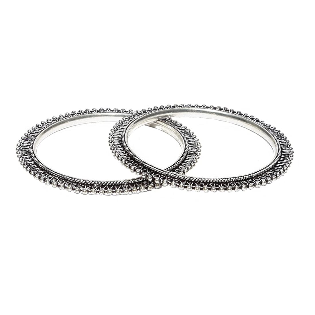 Yellow Chimes Oxidised Bangles for Women Silver Oxidised Bangles Traditional Rajwada Style Silver Bangles Set for Women and Girls.