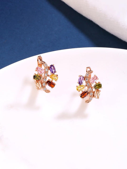 Kairangi Clip on Earrings for Women Multicolor Crystal Earrings Rosegold Plated Swiss AAA Zircon Clip On Earrings for Women and Girls.