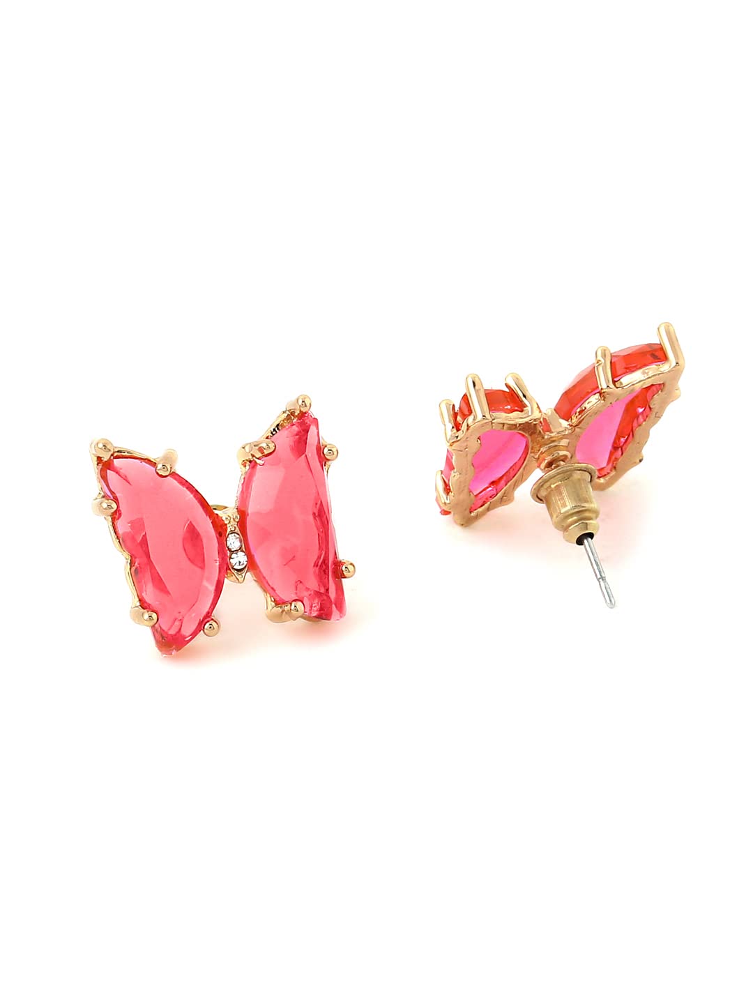 Yellow Chimes Elegant Gold Plated Red Butterfly Crystal Stud Earrings for Women and Girls