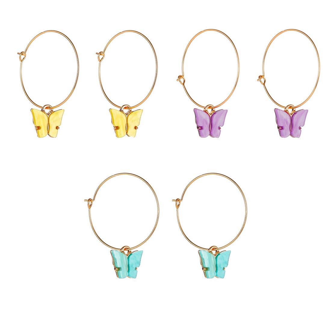 Yellow Chimes Combo of 3 Pairs Latest Fashion Gold Toned Butterfly Drop Hoop Earrings for Women and Girls, medium