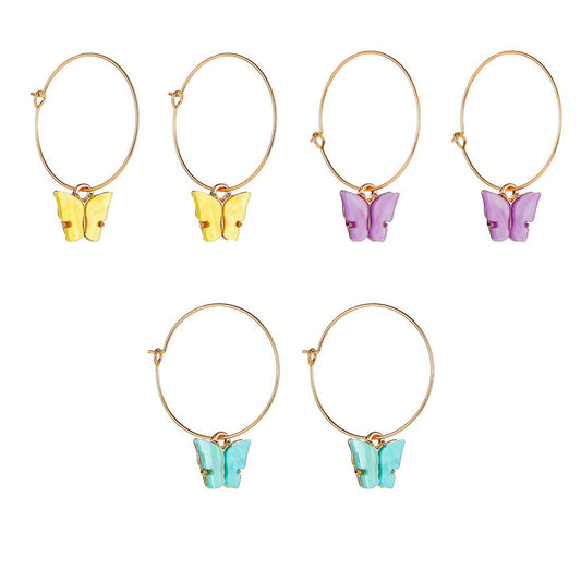 Yellow Chimes Combo of 3 Pairs Latest Fashion Gold Toned Butterfly Drop Hoop Earrings for Women and Girls, medium