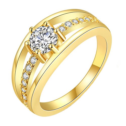 Yellow Chimes Single Stone Sparkling Layer 18K Gold Plated Cubic Zircon Designer Ring for Women