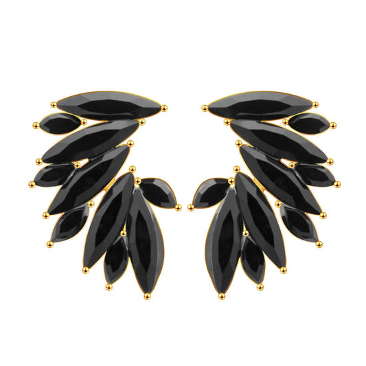 Kairangi Elegant Gold Plated Crystal Clip On Stud Earrings for Women and Girls (Black)