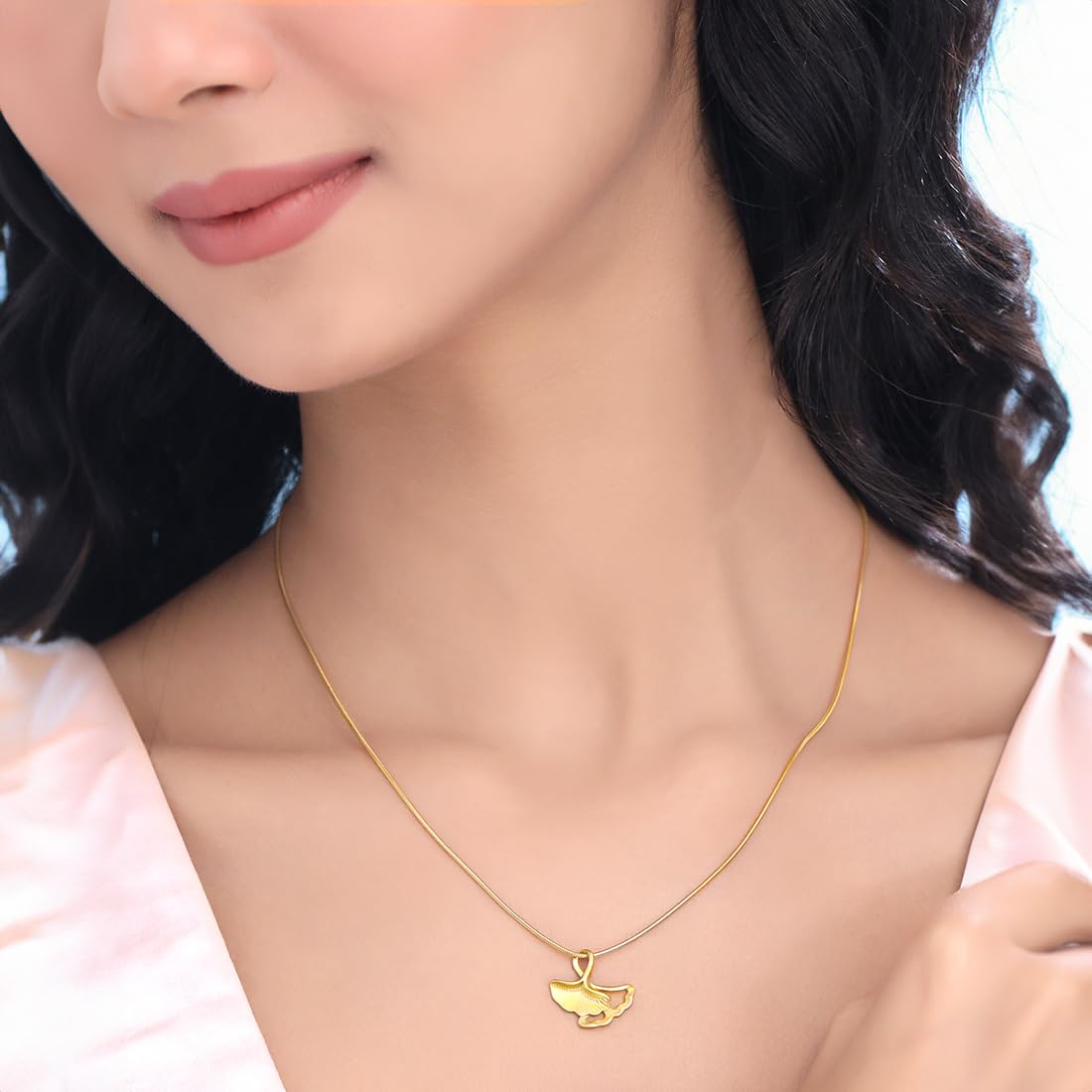 Yellow Chimes Pendant for Women and Girls Fashion Golden Pendant Necklace for Women | Stainless Steel Gold Plated Ginkgo Biloba Leaf Shaped Pendant Chain| Birthday Gift for Girls and Women