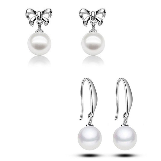 Yellow Chimes Pearl Earrings for Women 2 Pairs Combo Drop Earrings Rhodium Plated White Plear Silver Drop Earrings for Women and Girls