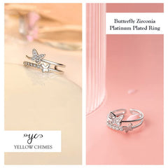 Yellow Chimes Rings for Women and Girls Silver Ring | Adjustable Crystal Rings | Silver Toned Butterfly Shaped Finger Ring for Women | Birthday Gift For girls and women Anniversary Gift for Wife