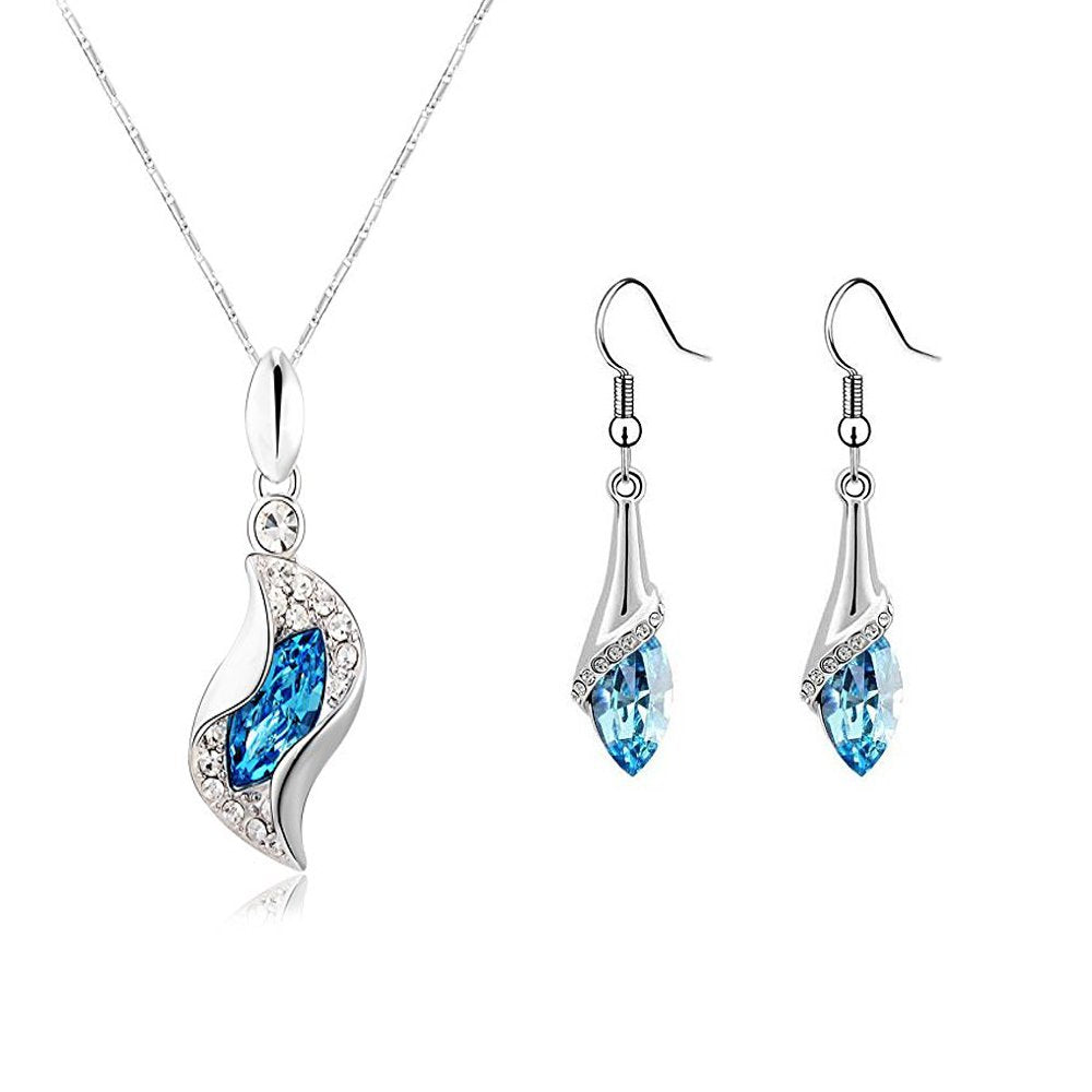 Yellow Chimes Crystals from Swarovski Dew Drops Designer Blue Crystal Pendant Set for Women & Girls