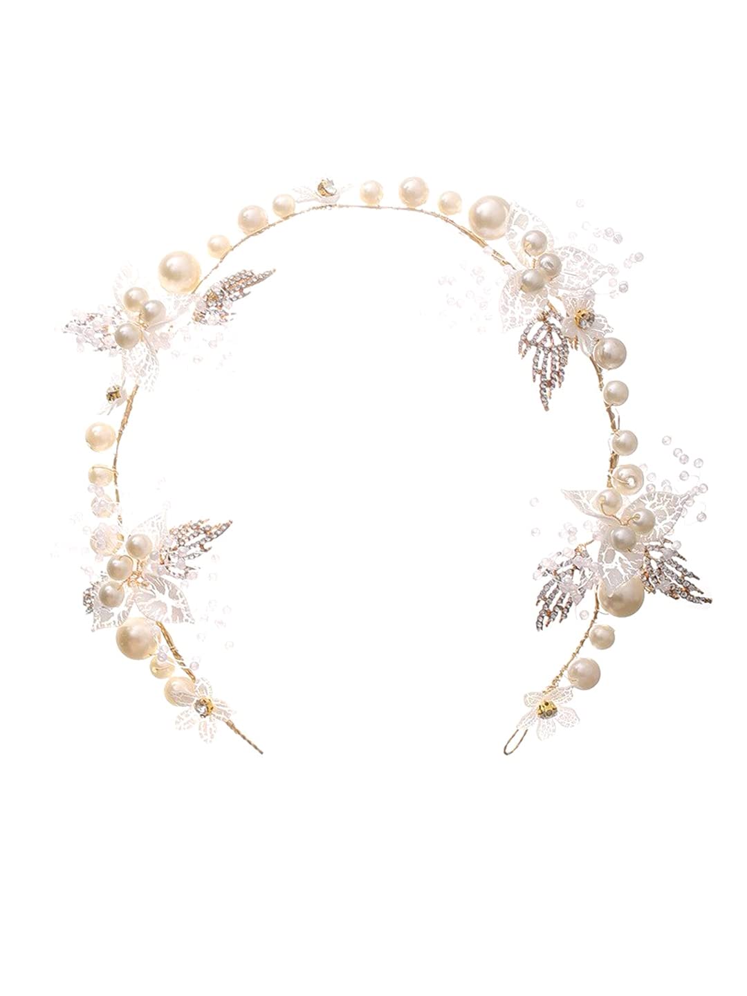 Yellow Chimes White & Gold-Toned Pearl Beaded Classic Fashionable Hair Band Hair Jewellery for Woman & Girls