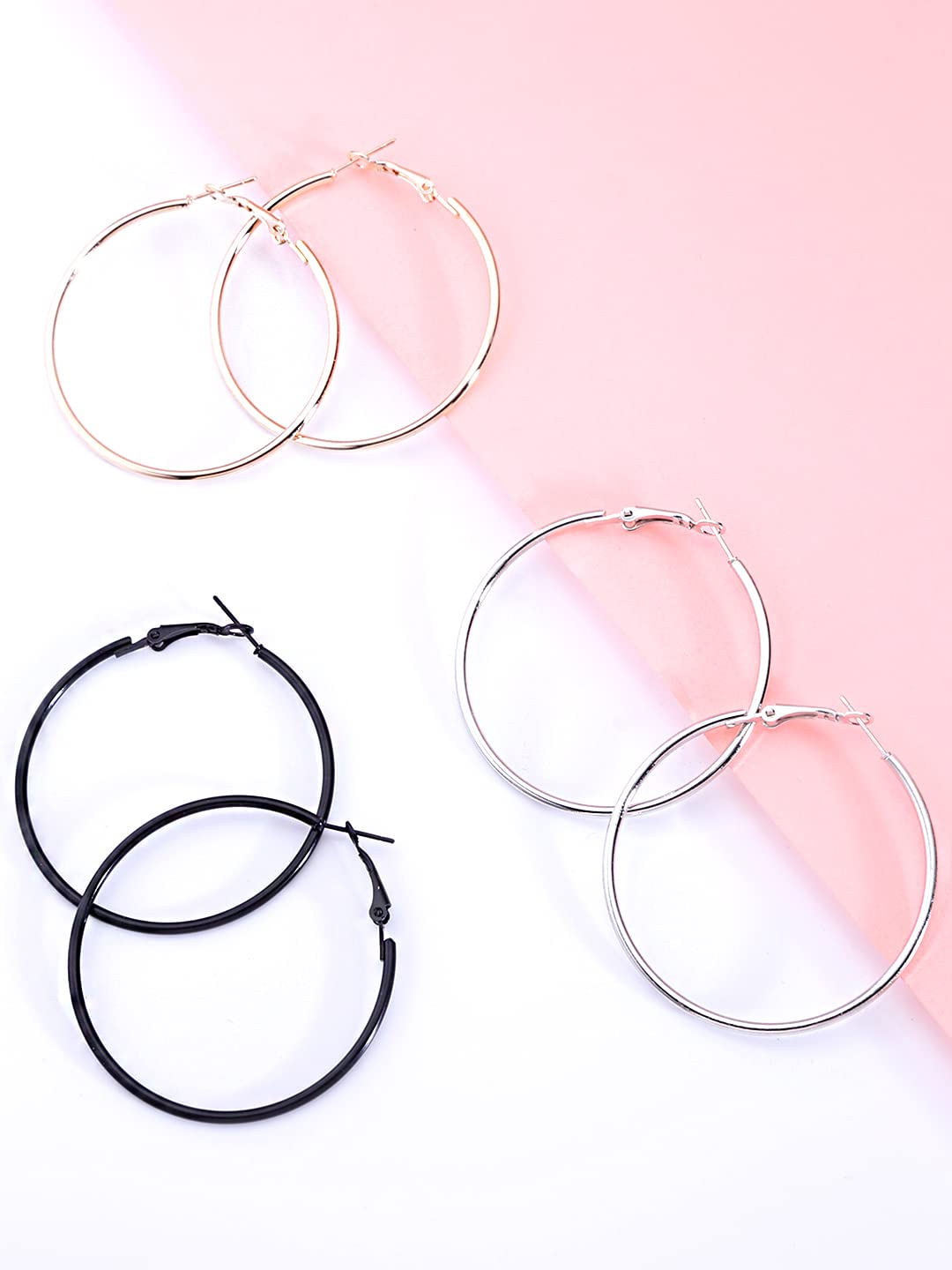 Yellow Chimes Earrings for Women and Girls Fashion Multicolor Hoop Earrings | 3 Pairs Silver Black Gold Toned Hoops Earring Set | Birthday Gift for Girls & Women Anniversary Gift for Wife