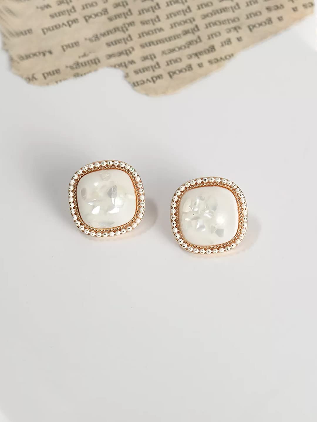 Yellow Chimes Earrings For Women Gold Tone Geometrical Pearl Stud Earrings For Women and Girls